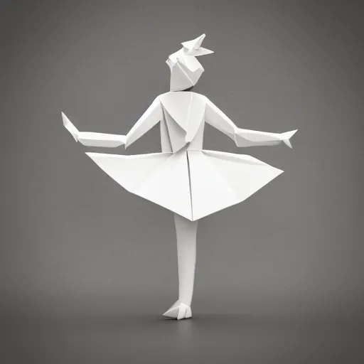 Image similar to origami dancer in white paper, 3 d render, ultra - detailed, on white background, studio shot