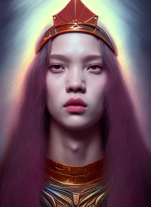 Prompt: jossi of blackpink, king, tarot card, highly detailed, digital painting, smooth, sharp focus, illustration, ultra realistic, octane, render, unreal engine 8 k, art by artgerm and agostino arrivabene
