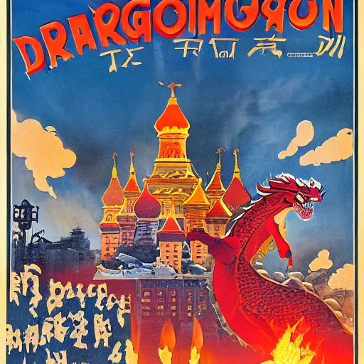 Image similar to poster for movie about Dragon Invasion of Moscow,