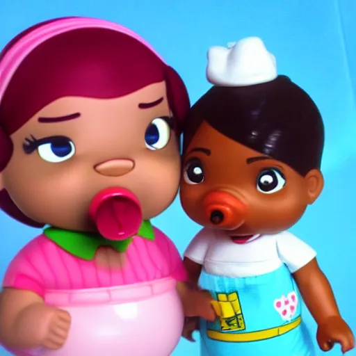 Prompt: fat doc mcstuffins eating mcdonald's, cartoon, extremely detailed, realistic