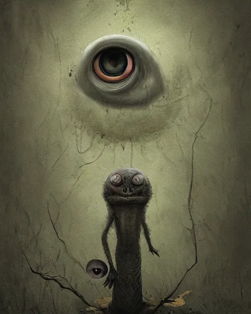 Prompt: a painting of a strange creature with evil eyes by anton semenov