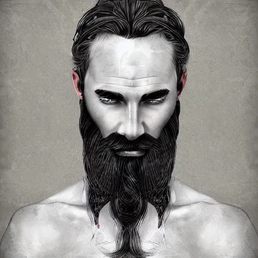 Image similar to bearded male druid gray skin pointy ears with vines as hair detailed fantasy digital art