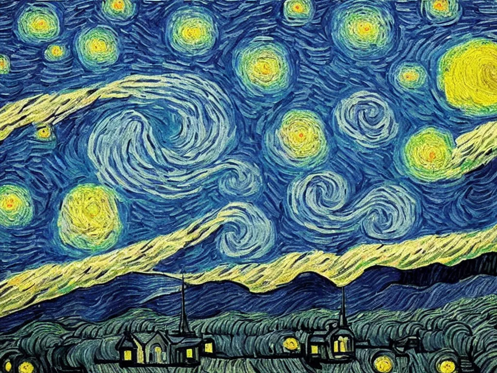 Prompt: pink starry starry night by van gogh