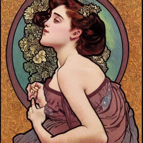 Image similar to a highly detailed beautiful portrait in the style of charles dana gibson and in the style of alphonse mucha.