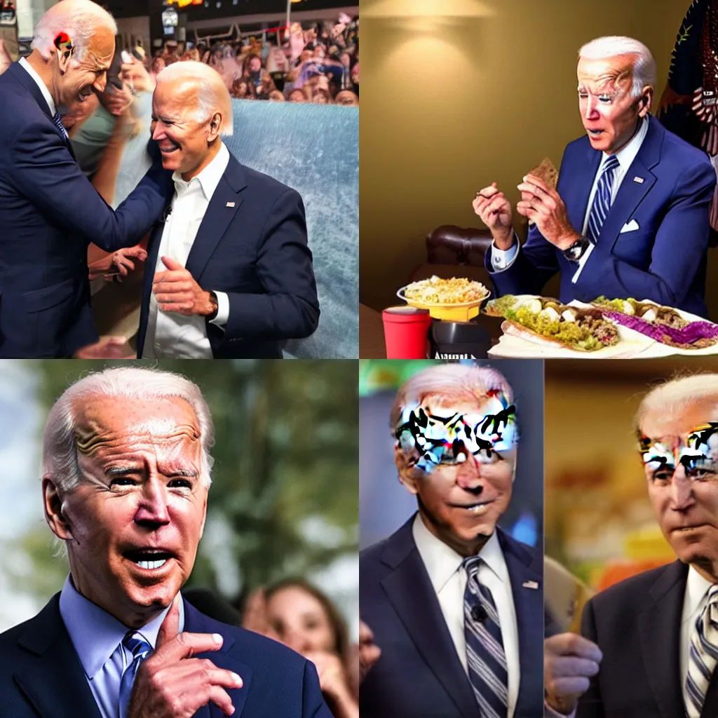 Image similar to joe biden lost in the fae realm, stumbles upon a taco bell, live mas