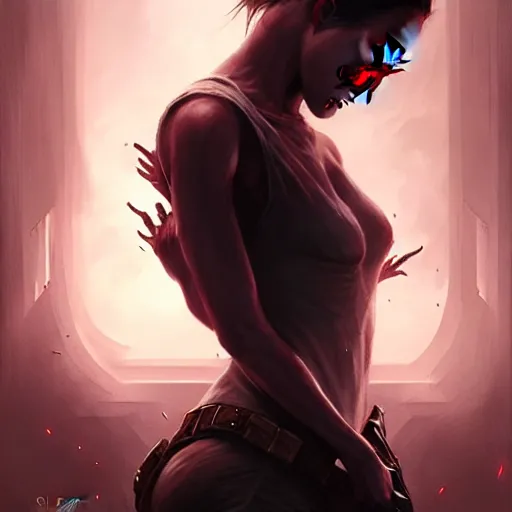 Image similar to only the dead have seen the end of war, artwork by artgerm, danger lurking in the night, fear of death, rendered in pov - ray, style of greg rutkowski and jackson pollock