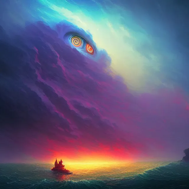 Image similar to the eye of the storm, colorful, sharp and focus, ultra detailed, beautifully lit, astrophotography, in the art style of dan mumford, ivan aivazovsky and marc simonetti