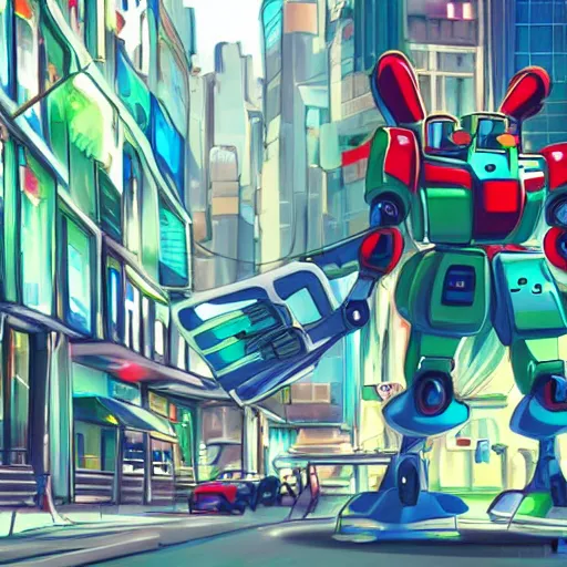 Image similar to A cell animation of a robot shredding a guitar solo in a futuristic city street, macross, gundam, ghibli style, illustration, anime, trending on artstaion