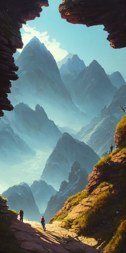 Image similar to highly detailed mountain, gta v, stephen bliss, unreal engine, fantasy art by greg rutkowski, loish, rhads, ferdinand knab, makoto shinkai and lois van baarle, ilya kuvshinov, rossdraws, tom bagshaw, global illumination, radiant light, detailed and intricate environment