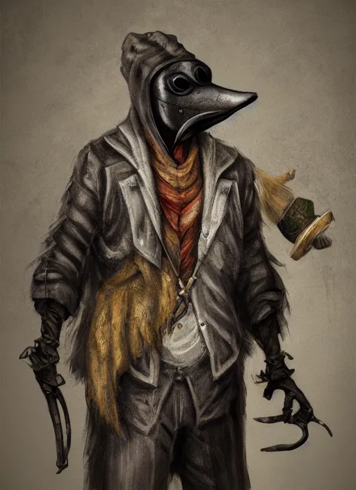 Image similar to detailed full body concept art illustration, plague style oil painting on canvas of an anthropomorphic capybara cowboy plague doctor in full intricate clothing, biomutant, dystopian, micro detail, octane render, 4K