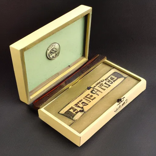 Image similar to vintage gift box for men, stamped with sealing wax, old school, wes anderson style