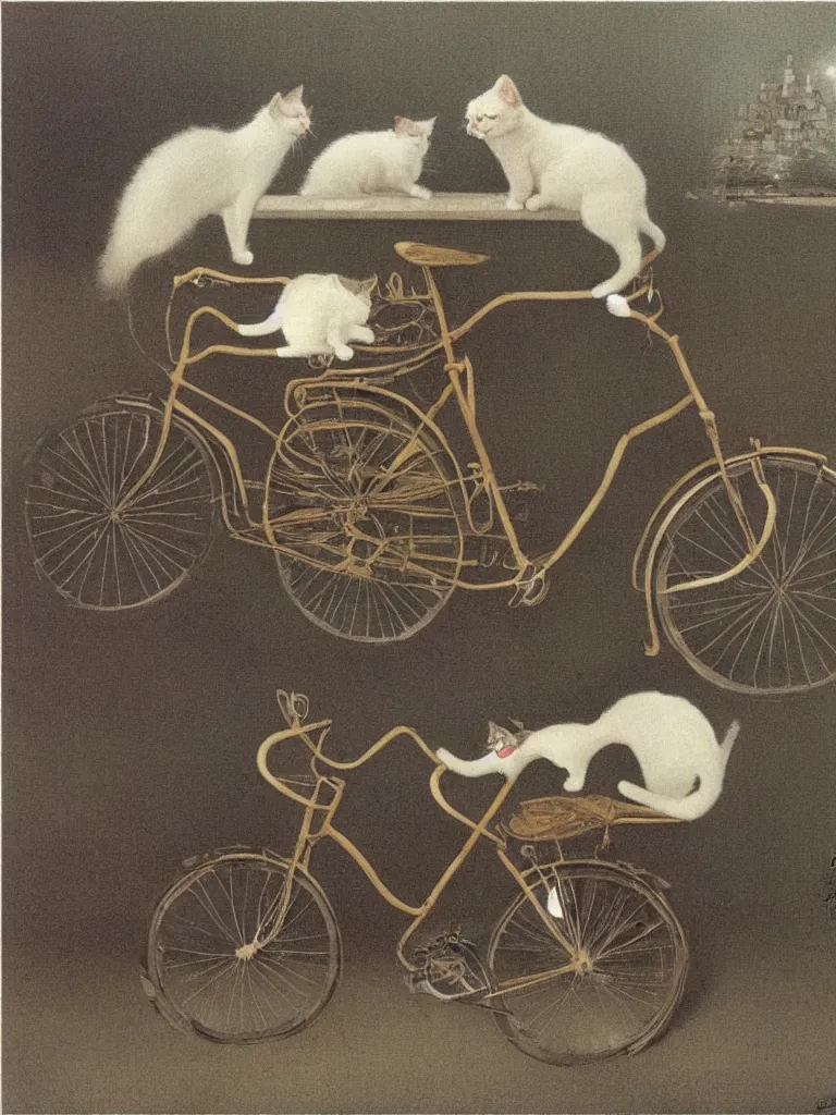 Image similar to A cat driving a bicycle, an illustration by Michael Sowa, but as photography