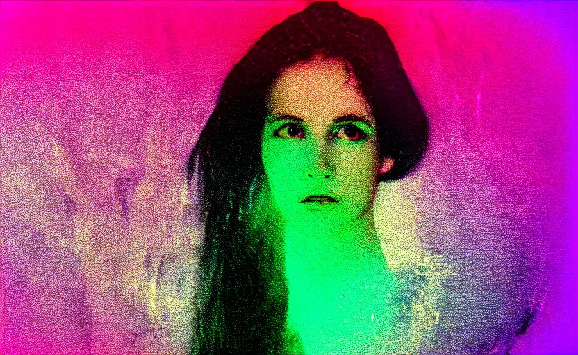 Prompt: vhs glitch art portrait of a woman hidden underneath a sheet, lost in static, metaphysical foggy environment, static colorful noise glitch volumetric light, by bekinski, unsettling moody vibe, vcr tape, 1 9 8 0 s analog video, vaporwave aesthetic, directed by david lynch, colorful static, datamosh, pixeled stretching