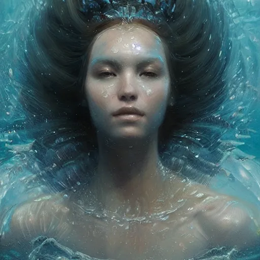 Image similar to a beautiful portrait of a water goddess with transparent skin by Greg Rutkowski and Raymond Swanland, Trending on Artstation, marine background, ultra realistic digital art