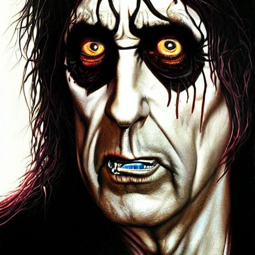 Prompt: a hyperrealistic painting of Alice Cooper as a boss in Elden Ring by Jason Edmiston,