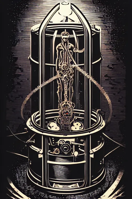 Prompt: steampunk cryo chamber containing an cyclops, high details, intricately detailed, by vincent di fate, inking, 3 color screen print, masterpiece, trending on artstation,, sharp, details, hyper - detailed, hd, 4 k, 8 k