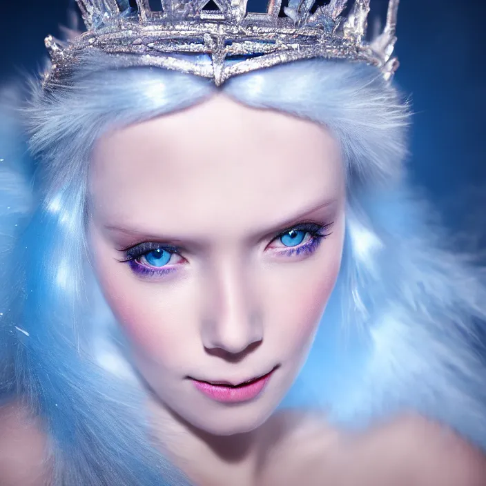 Prompt: portrait photograph of a real-life extremely beautiful!! ice queen, looking at the camera!!. super resolution. Extremely detailed.