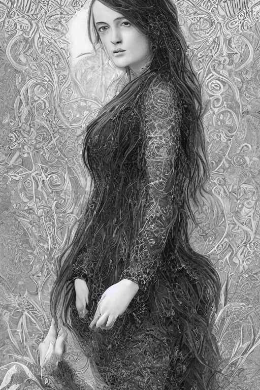 Prompt: An extremely beautiful pre-raphaelite ornate portrait of a very beautiful witch, ultradetailed, intricate, elegant, digital art painting, smooth, sharp focus, magazine art cover illustration, regal, award winning picture, extremely detailed masterpiece, sense of awe, featured on Artstation, Artgerm, ethereal bubbles, Aetherpunk, atmospheric lightning, Exquisite floral details, 8K detail post-processing