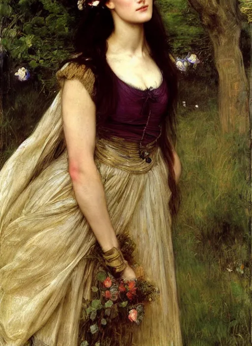 Image similar to a beautiful painting of cobie smulders by John Everett Millais and Dante Gabriel Rossetti and John Collier and john william waterhouse, pre-raphaelite, detailed, trending on artstation, hd, masterpiece