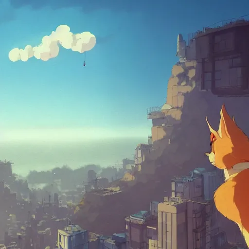 Prompt: giant fat fluffy cute caracal floating above a mountain city with lot's of clouds, detailed, cory loftis, james gilleard, atey ghailan, makoto shinkai, goro fujita, studio ghibli, rim light, exquisite lighting, clear focus, very coherent, plain background