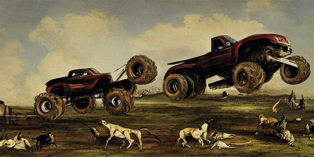 Image similar to Monster truck, painting by john james audubon