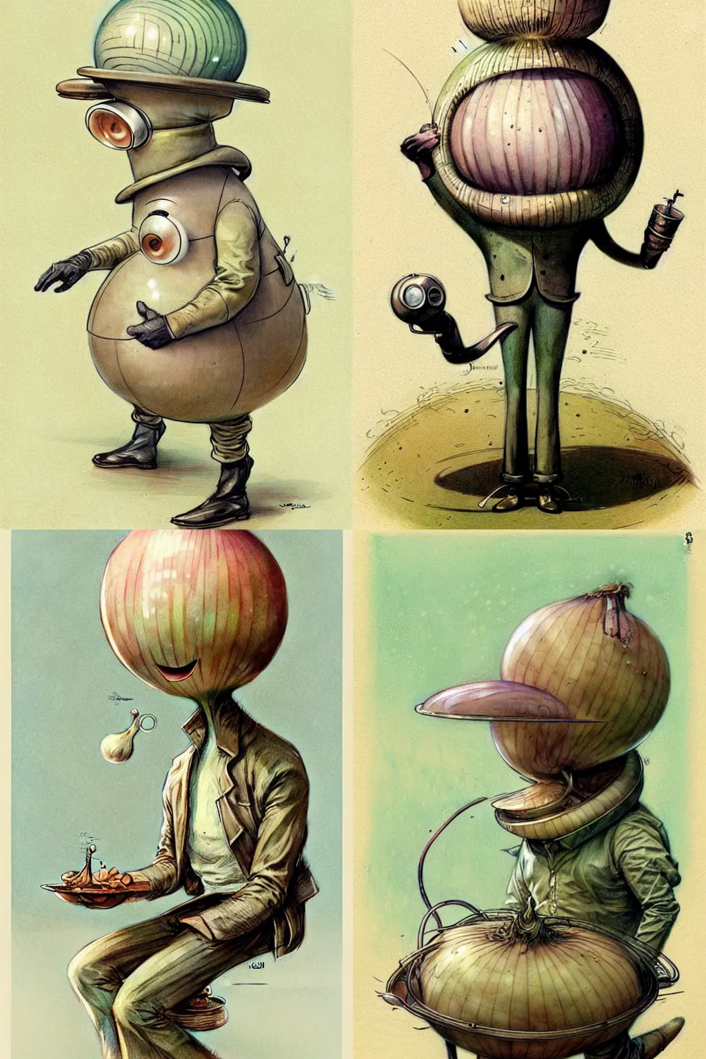 Prompt: 1 9 5 0 s retro future onion man. muted colors. by jean - baptiste monge