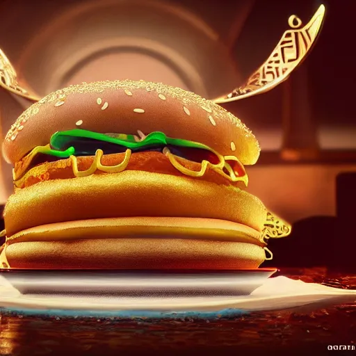 Image similar to mcdonalds, digital art, cosmic, 3 d high definition, trending on art station, photorealistic, high resolution, 8 k, octane, hyper detailed, insane details, intricate, elite, ornate, elegant trend, highly detailed and intricate, sharp focus, photography, unreal engine