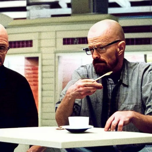 Image similar to walter white and jesse pinkman eating hamburger