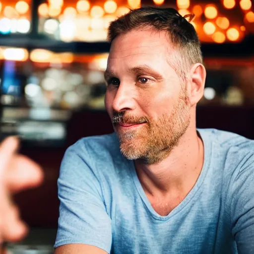 Image similar to photo of a 4 0 year old white man living thinking he's living the best life possible. he looks young for his age. he is at an establishment appropriate for his age. young woman are flocking to him and can be seen dancing around him in a seductive manner.