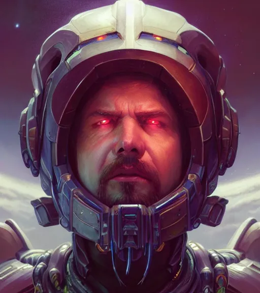 Image similar to Highly detailed portrait of Raynor from StarCraft 2, Stephen Bliss, unreal engine, fantasy art by Greg Rutkowski, Loish, Rhads, ferdinand knab, Makoto Shinkai and Lois van baarle, ilya kuvshinov, rossdraws, Tom Bagshaw, global illumination, radiant light, detailed and intricate environment