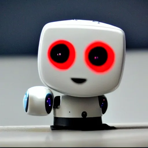 Image similar to aww! this miniature robot on my desk looks so cute! it's eyes are digital!