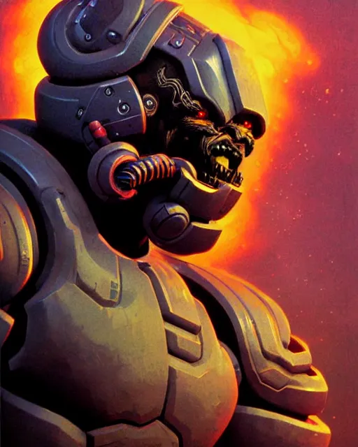 Prompt: doomfist from overwatch, aggressive expression, character portrait, portrait, close up, concept art, intricate details, highly detailed, vintage sci - fi poster, retro future, in the style of chris foss, rodger dean, moebius, michael whelan, and gustave dore