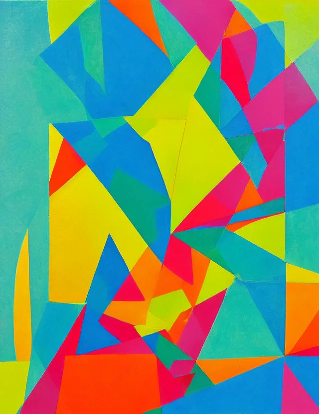 Prompt: a abstract bright color painting with geometrical shapes, symmetry in the style of farid alam