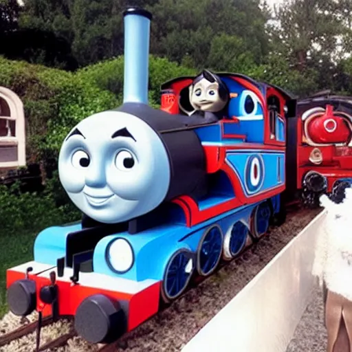 Image similar to thomas the tank engine getting married at his wedding