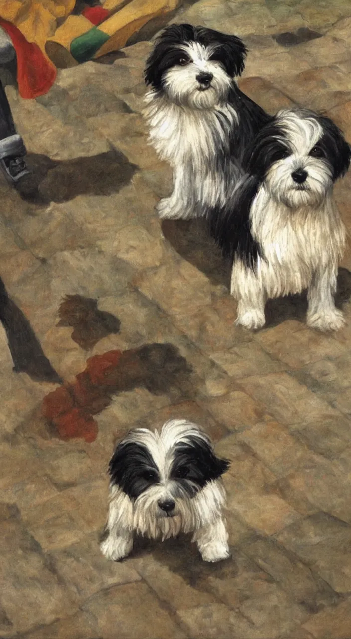 Image similar to a havanese dog in mexico, painting by diego rivera