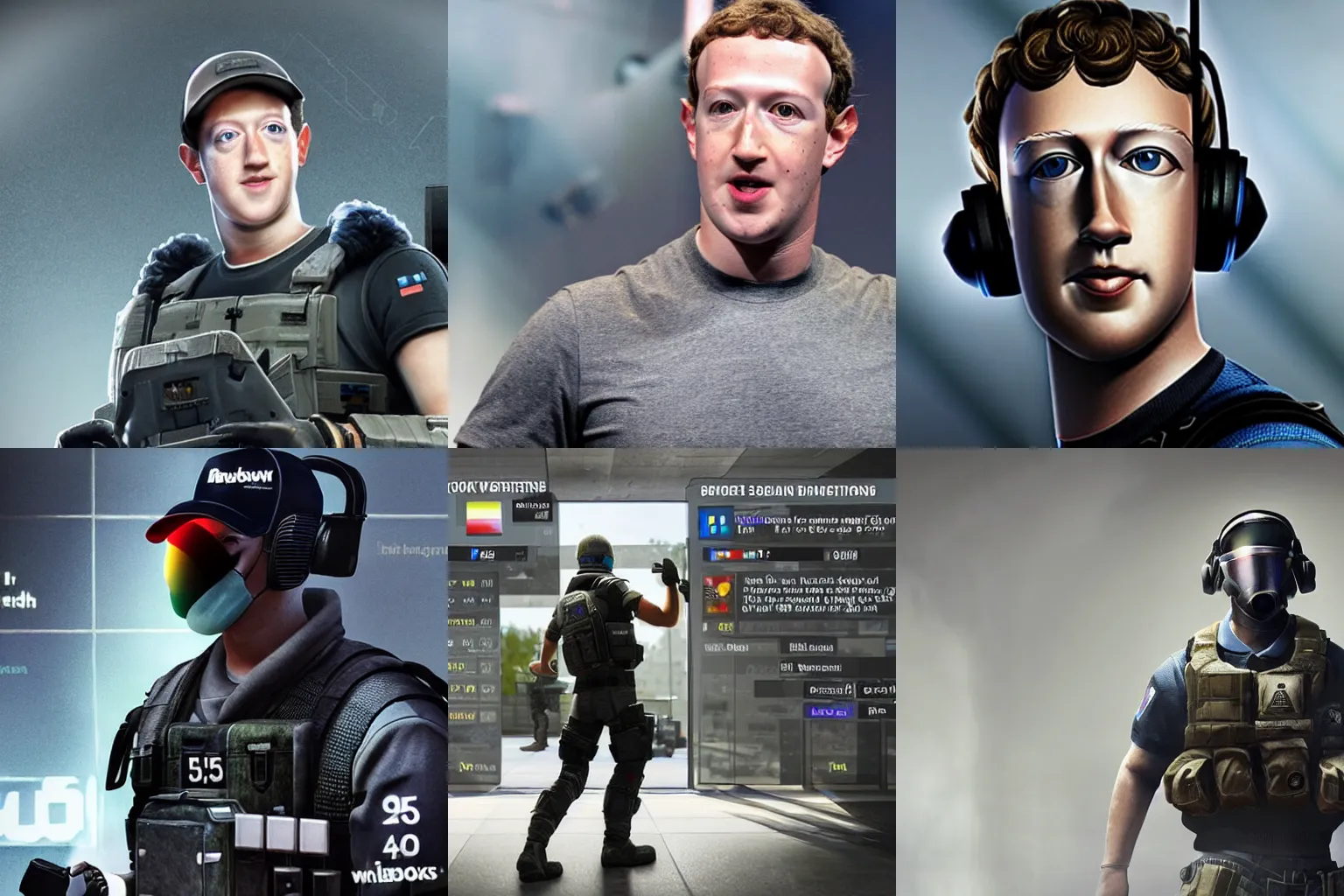 Prompt: Mark Zuckerberg as a Rainbow Six Siege operative