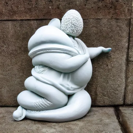 Prompt: a statue of a slug made of porcelain