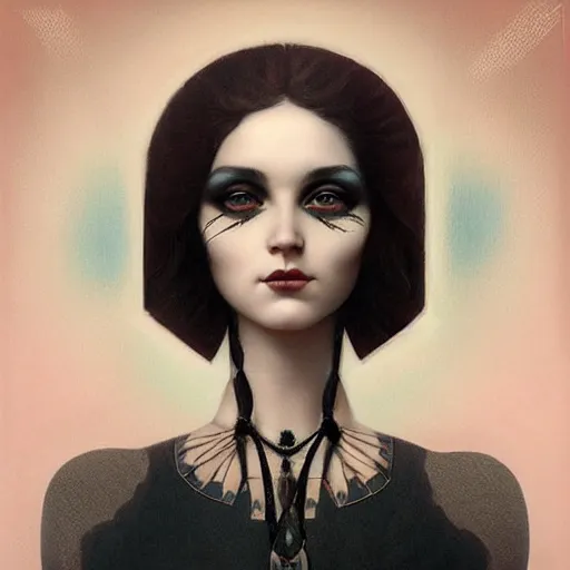 Prompt: portrait of a beautiful dollpunk woman, detailed, symmetry feature, centered, award winning, by Tom Bagshaw H-512 W-512 N-6