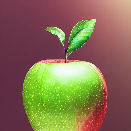 Image similar to delicious apple, fresh, water droplets, green, intricate, highly detailed, digital painting, artstation, concept art