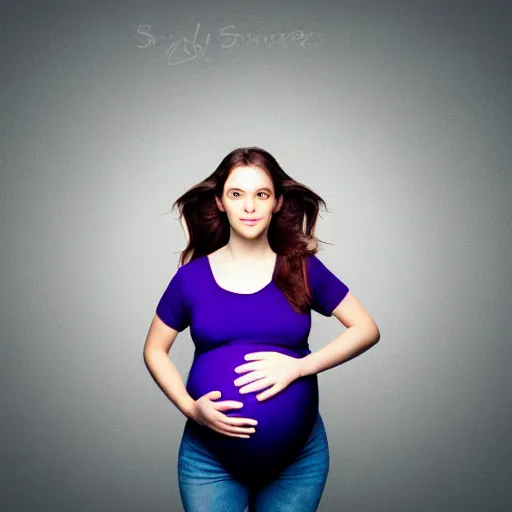 Image similar to beautiful girl with biggest pregnancy ever, symmetrical face, volumetric lighting, realistic, full portrait