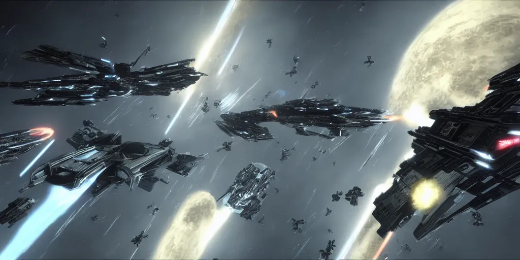 Prompt: incredibly massive eve online spaceship battle, extremely detailed, cinematic, 4 k