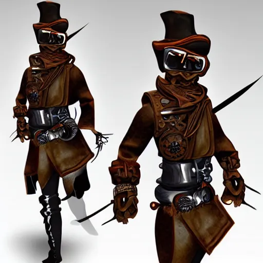 Prompt: a ninja with steampunk details.