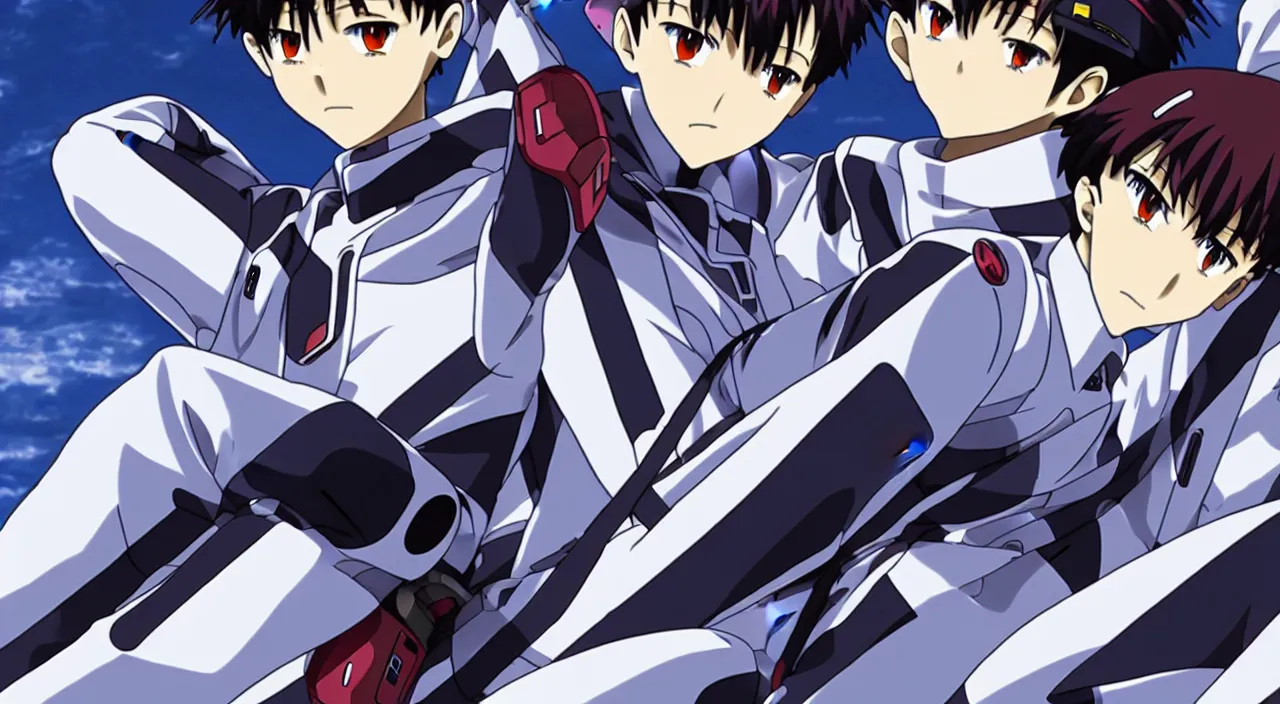 Image similar to shinji ikari pilots tesla model s, evangelion anime, full hd, hd anime, hd anime wallaper