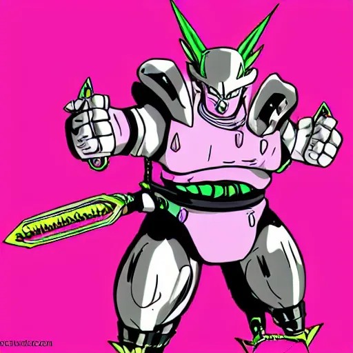 Image similar to pink fat alien with spikes with sayajin armor, anime, beautiful, stylised, dbz