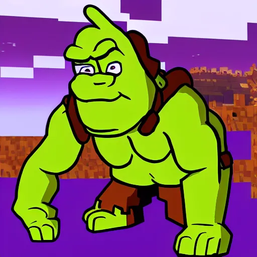 Image similar to scooby doo in minecraft with shrek fight, high detailed, artstation trend