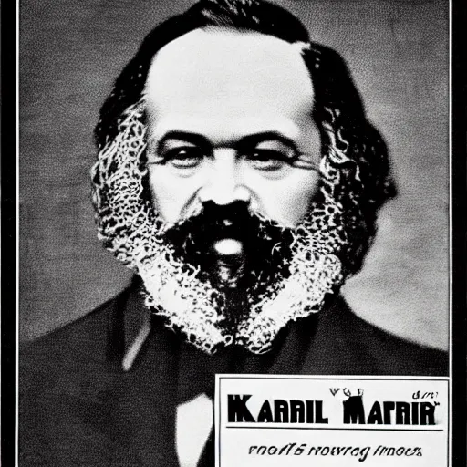 Image similar to karl marx cologne advertisement, black and white
