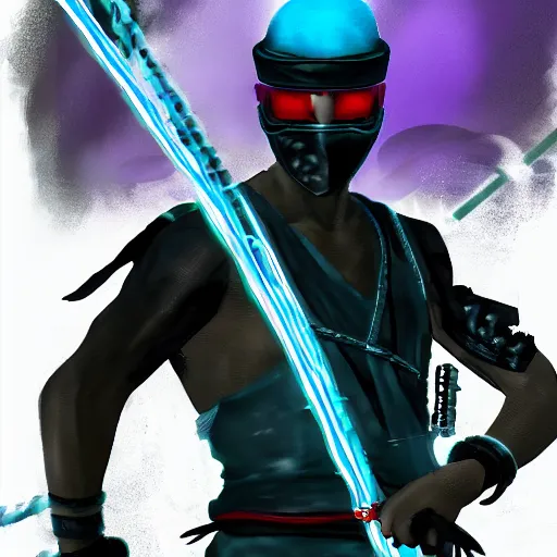 Image similar to a cyberpunk ninja fighting and wielding an electric rope dart. concept art, award winning. 4 k