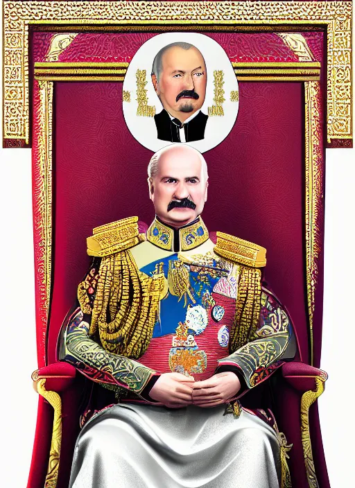 Image similar to digital portrait of emperor on throne looking like alexander lukashenko, slavic ethnicity style, photo realism