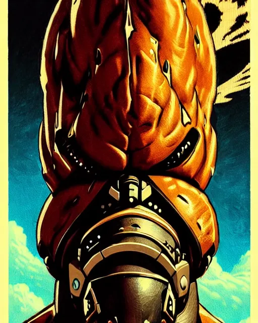 Prompt: doomfist from overwatch, aggressive expression, elegant, leopard print, character portrait, portrait, close up, concept art, intricate details, highly detailed, vintage sci - fi poster, retro future, in the style of chris foss, rodger dean, moebius, michael whelan, and gustave dore