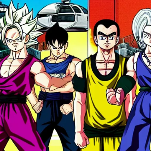 Image similar to grand theft auto in the dragon ball z universe, anime, fighting enemies